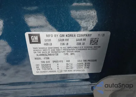 2021 Buick Encore Gx Awd Select z USA, uszkodzony, nr VIN KL4MMESL7MB101728